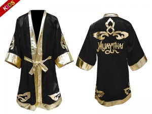Custom Kids Muay Thai Robe / Fight Robe : Black/Gold